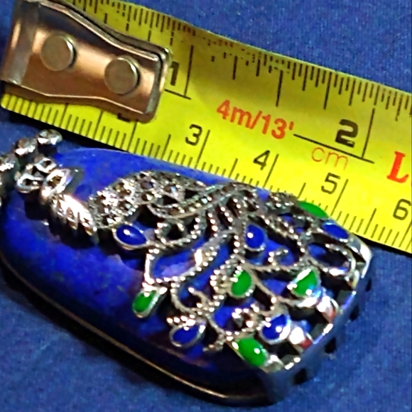 MEN'S -HUGE! LAPIS LAZULI / MARCASITE PENDANT ON AN 18